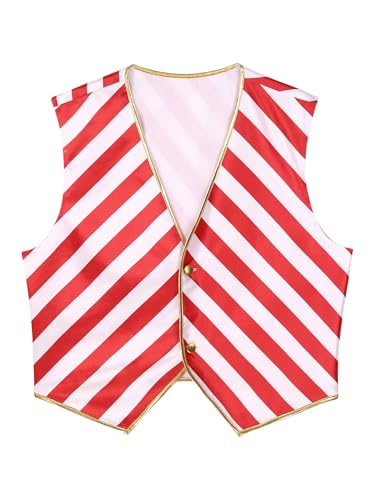 Men's Christmas Candy Cane Red White Stripe Waistcoat Vest Tops Santa Claus Sleeveless Tops