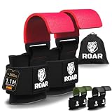 Roar® Ganchos de Metal para Levantamiento de Peso con Barra, Agarres para Gym, Agarraderas Gimnasio, Agarre Gimnasio, Weightlifting Hooks, Straps. (Rojo)