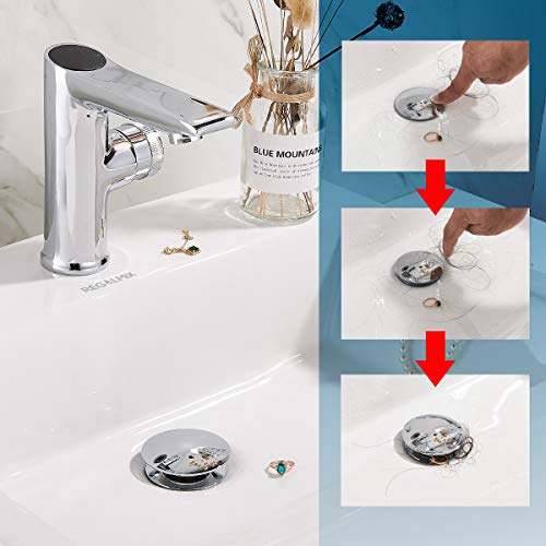 Image of Bathroom Sink Drain, Vessel Sink Pop Up Drain With Detachable Basket Stopper,Anti-Explosion And Anti-Clogging Drain Strainer, Sink Drain Assembly Without Overflow Polished Chrome, REGALMIX RWF082A