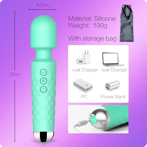 Image of SANJIANKE Vibrator Wand Sex Toys,Clit Stimulator Vibrators,Vibrator for Woman,Wand Massager Sex Toy,20 Patterns,8 Speeds of Pleasure,Quiet Adult Sex Toys,Waterproof, for Women Gifts (Green)