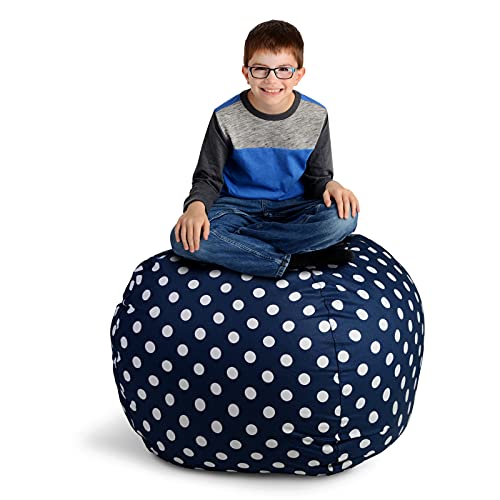Creative Qt Stuff ’N Sit Extra Large 38’’ Bean Bag Storage Cover For Stuffed Animals & Toys – Navy Blue Polka Dot – Toddler & Kids’ Rooms Organizer – Giant Beanbag Great Plush Toy Hammock Alternative #TOP17