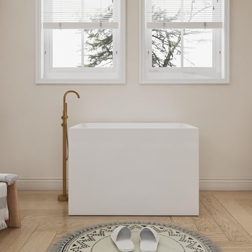 SJ STAR&JANE 35' Acrylic Freestanding Bathtub, Japanese Tub with Seat Design, Square-shape Deap...