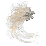 Lovfingu Fascinator Peacock Feather Hair Clips Flapper Headband Art Deco 20's Accessories for Women 09White