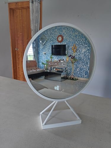 Image of Modern Elegance Round Wall-Mounted Mirror Metal Framed Wall Mirror Bathroom Mirror Living Room Mirror Home Decor Mirror 18 x 18 Inches White MF 81