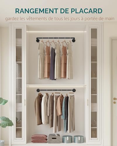 OROPY Portant à Vêtements Industriel, Tringle à Vêtements Murale, Barre de Tuyau de Rail de Suspension Murale pour Chambre à Coucher en Métal Noir (Noir, Paquet de 2) – vue 5