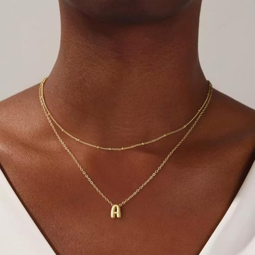 Bubble Gold Silver Letter Necklace Layered Initial Necklaces for Women Tiny Pendant Necklaces Dainty Choker Necklace Cute Necklace Stack Teen Gift Trendy Stuff Personalized Jewelry Gifts2