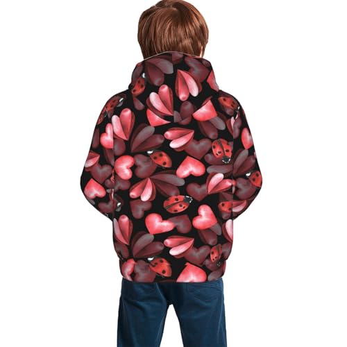 Ladybugs and Red Hearts Kid Hoodies Boys Sweatshirts Girls Pullover with Pocket4