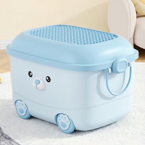 Image of Baby Bucket Multi-Use Utility Plastic Portable Container Storage Box with Wheels-(46 x 35 x 23 cm) - Blue Bear