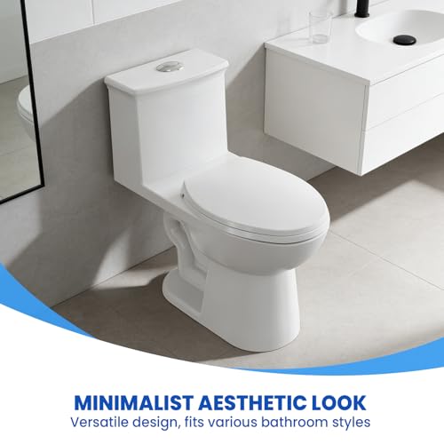 Inodoro de una pieza IDEALHOUSE HDC6391HE, altura alta cumpliendo ADA, doble descarga 0.8/1.28 GPF, asiento suave PP, entrada de 12 pulgadas, cerámica blanca miniatura 6