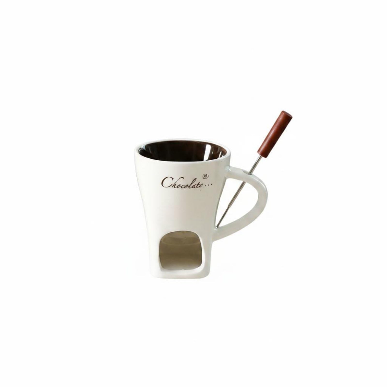 Includes Dipping Fork Personal Fondue Mug Heart Pattern Ceramic Chocolate Melter-image-21