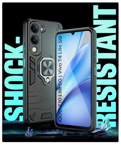 Image of WOW IMAGINE Tough Armor Bumper Mobile Back Case for Vivo T4 lite 5G | iQOO Z10 lite 5G | Y04 4G | Y19 5G | Y19e Sliding Camera Shield Cover | Shock Proof 360 Protection | Hybrid PC + TPU - Black