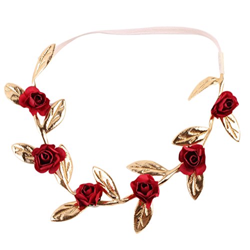 LAMEIDA Couronne de Fleur à la Main pour les Petites Filles Bande de Cheveux pour Enfants de Fleur de Mariage et Fêtes (Rouge)