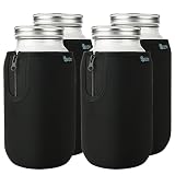 Beautyflier Wide Mouth Mason Jars 64oz Sleeve, Large Clear Glass 2 Quart Insulators Covers, Wide Mouth Half Gallon Sprouting Mason Jars Blackout Sleeves, Bottle Not Included (Black,4PCS)