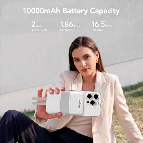 Image of Energizer 10000mAh 22.5W Fast Charging Power Bank, Ultra-Slim Compact Pocket Size, Built-in Type-C Cable, PD + QC, Dual USB-C & USB-A Output | CE & RoHS Approved | 1 Yr Warranty | Grey