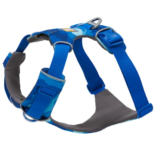 RUFFWEAR Medium Dog Harness, Front Range, Reflective, Padded, Adjustable, Blue, Size M, Coastal Mountains