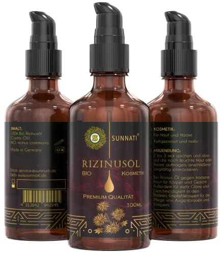 Sunnati® Bio Rizinusöl für Augenbrauen & Wimpern, 100% rein & kaltgepresst 100ml Cover