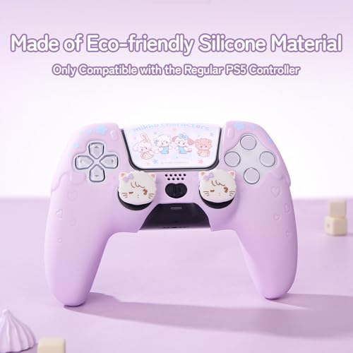 Image of GeekShare Compatible with ps5 Controller Skin Set, Silicone Protective Shell for Gaming Consoles Wireless Controller, Sweet Ice Cream Purple Cover with 2 Thumb Grip Caps - Mikko
