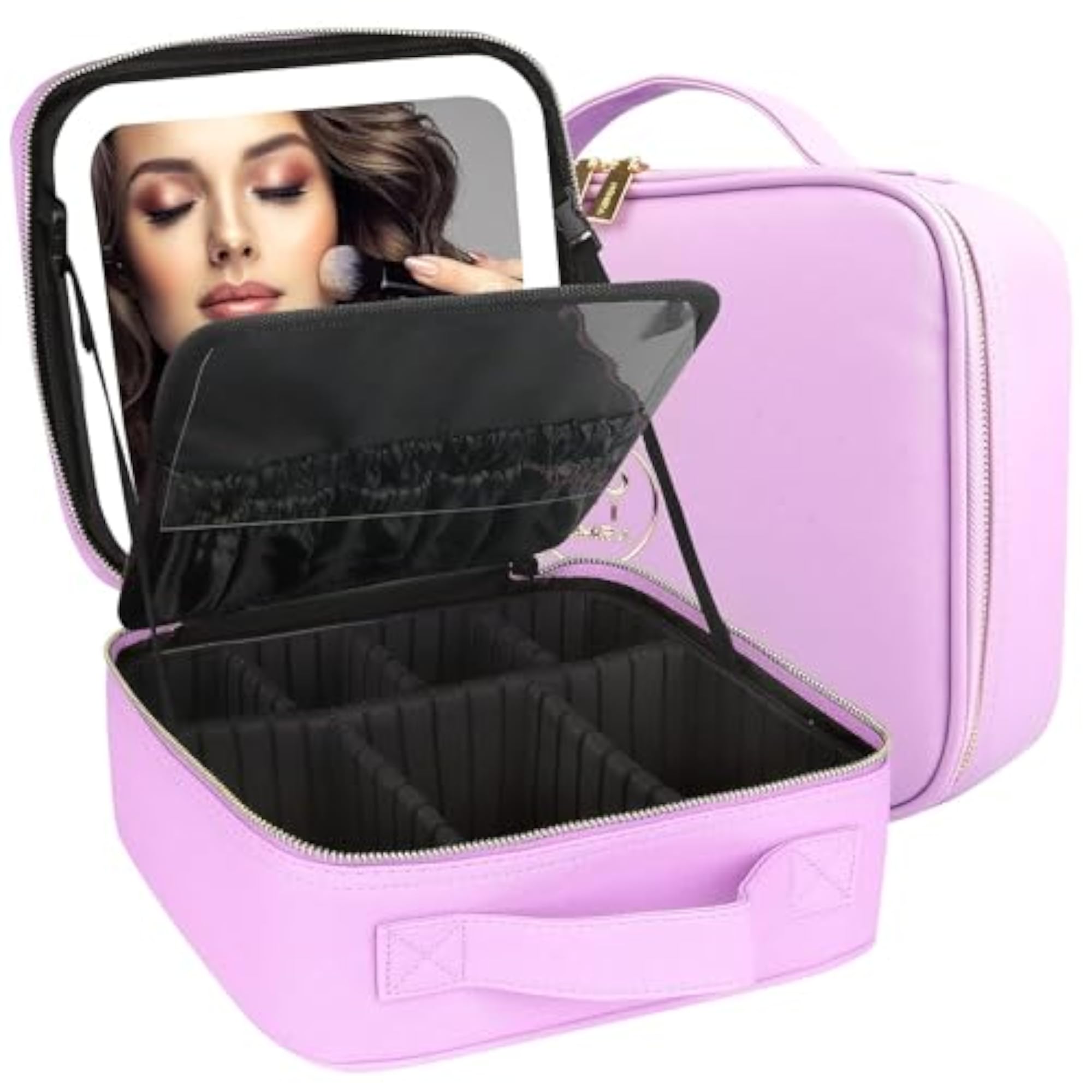 Makeup Travel Bag with LED Lighted Mirror Adjustable Brightness