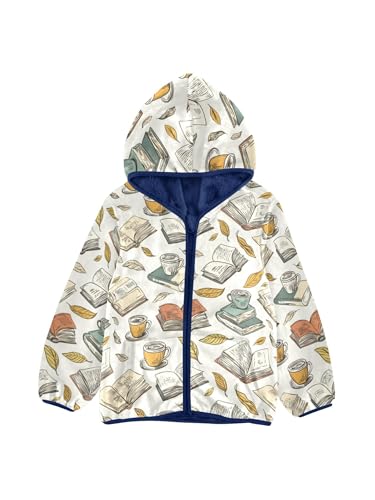Vibrant Books with Cup Girls Fleece Jacket Girls Fall Jacket Boys Coats Zip Up Hoodie Children Sherpa Warm Outerwear 2-10T