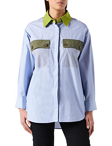 IPEKYOL Bone Button Accessory Colorblock Shirt Camisa, Azul, 44 para Mujer Cover