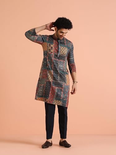 Mens Kurta – Printed Cotton Blend Tunic with Mandarin Collar, Regular Fit – Indian Wedding Outfit for Men – Festive Wear for Diwali, Eid & Celebrations2