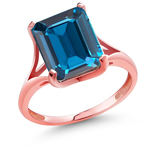 Gem Stone King 14K Rose Gold London Blue Topaz Women s Solitaire Ring 4.00 Ct Emerald Cut (Size 8)