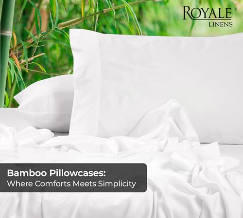 Image of Royale Linens Cooling Pillow Cases King Size Set of 2-100% Rayon Derived from Bamboo Cooling Pillowcase for Hot Sleepers - Soft & Silky Pillow Covers with Envelope Closure (White 20x40 Inches)