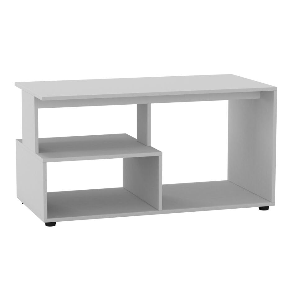 URBNLIVING 80cm Wooden White Side Coffee Table With Storage Shelves 32 inch max TV size Modern Console Stand Media Entertainment Center for Living Room Bedroom Office