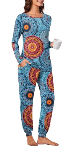 Pyjama 2 pièces syoss anti-irritation avec col rond et manches longues pour femme