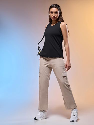Image of TECHNOSPORT Women Solid Slim Fit Round Neck Tank Top with Cotflex for Gym, Sports and Regular Use
