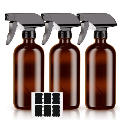 HOTUT Lot de 3 500 ml Flacons Vaporisateurs Vides en Verre Ambré, Pulvérisateur à Gâchette Réglable avec Paramètres de Jet, Pour le Nettoyage, Les...