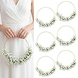 FineCheer 6 Pcs Wedding Floral Hoop Wreath Bridesmaid Bouquet Artificial Babys Breath Flower Wreath for Bridesmaids Wedding Party Decoration(White)