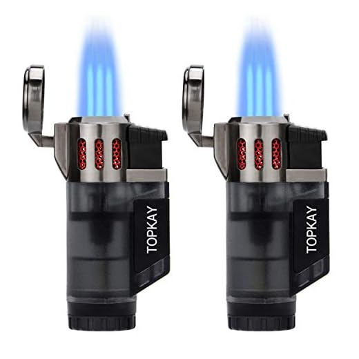 Torch Lighter, Cigar Lighter, Triple Jet Flame Torch Lighters, Windproof Butane Refillable Gas Torch Lighters with a Gift Box, 2 Pack (Without Gas) (Frosted Black)