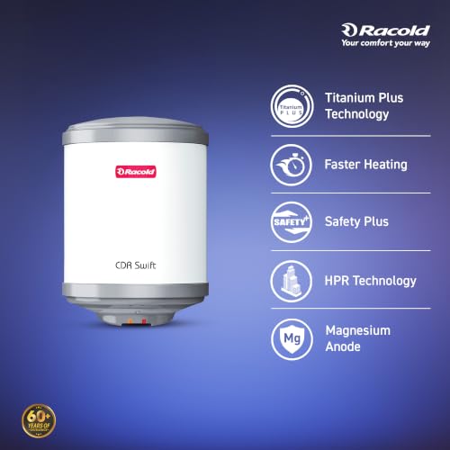 Image of Racold CDR Swift 6 Litre 3kW 5 Star BEE Rating Storage Water Heater | 33% Faster Heating than other 2kW Geysers | Titanium Coating on Tank | Rust-proof Body | Free Standard Installation & Pipes