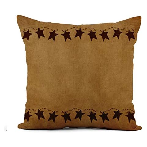 Awowee Linen Throw Pillow Cover Brown Primitive Rusty Stars Country Bath Rustic Vintage Tin 16x16 Inch Home Decor Pillowcase Square Pillow Case Cushion Cover for Sofa Bed Cover