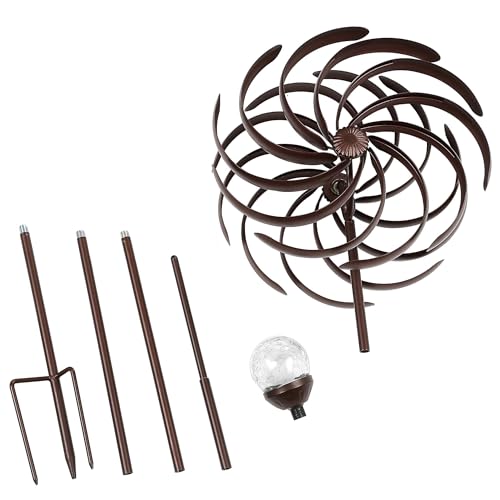Steadydoggie JS1001 Solar Wind Spinner Willow Leaves-Improved 360 Degrees Swivel Multi-Color Led Lighting Solar Powered Glass Ball With Kinetic Wind Spinner-Metal Sculpture Construction-Outdoor Yard Lawn And Garden thumb #4