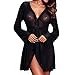 Produktbild Damen Mode Sexy Dessous Rosennie Negligee Spitzenkleid Babydoll für Frauen Unterwäsche Nachtwäsche Kleid Spitze V-Ausschnitt Transparent Nachthemd Negliee,Lingerie Pyjamas Sleepwear(Schwarz,M)