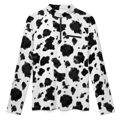 Cow Tie Dye Print Men's Rash Guard Long Sleeves Quick Dry Fishing Workout Shirts with Zipper3