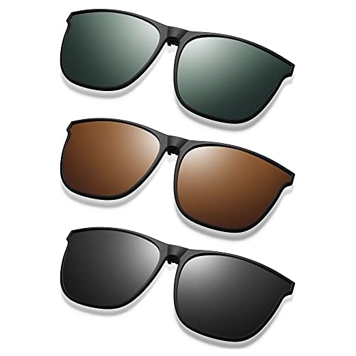 Frienda 3 Pair Oversize Polarized Clip-on Sunglasses Large Anti-glare TR90 Frame Flip up Driving Glasses for Women Men (Black Gray, Yellow)