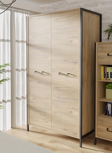 Oriental Tree Armadio 110 in stile industriale a 2 ante girevoli in legno di quercia bartex decorazione in 109.1 cm di larghezza x 199.9 cm di altezza x 62.2 cm di