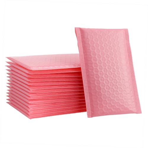 SEWACC 50Pcs Pink Bubble Mailers Self-Seal Padded Envelopes for Small Business Packaging Puncture-Resistant Mailing Bags for Jewelry Cosmetics Accessories Shipping