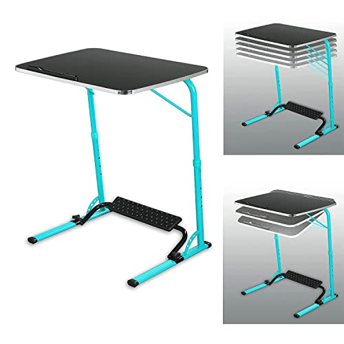 Image of Bade Large Size top Steel Wood 60 * 45 * 75 cm Multipurpose Laptop Table with footrest 5 Heights 3 Angles Adjustable, Study, Kids, Office and Dinning Table (Aqua Blue Color)