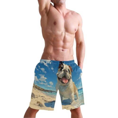 Men's Swim Trunks Quick Dry Swimming Shorts with Pocket Beach Bulldog Happy Scene Swimsuit Trunks4