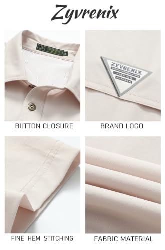 Zyvrenix Men's Short Sleeve Button Down Shirts with Pocket Apricot L - image 6