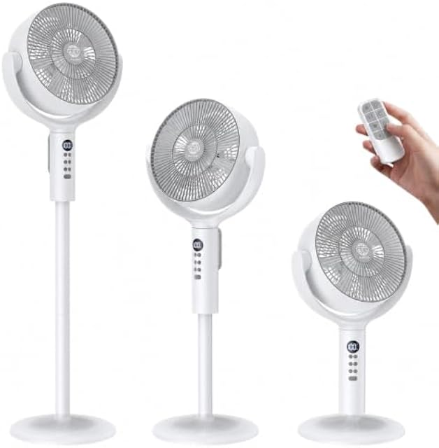 Aaoyun Cordless Floor Fan, 12000mAh Rechargeable Pedestal Fan with Remote, 3D Oscillating Air Circulator, 8 Speeds Quiet DC Motor, Adjustable Height Desk Fan for Bedroom, Home, Office, Camping（DX）