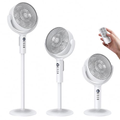 Aaoyun Cordless Floor Fan, 12000mAh Rechargeable Pedestal Fan with Remote, 3D Oscillating Air Circulator, 8 Speeds Quiet DC Motor, Adjustable Height Desk Fan for Bedroom, Home, Office, Camping（DX）