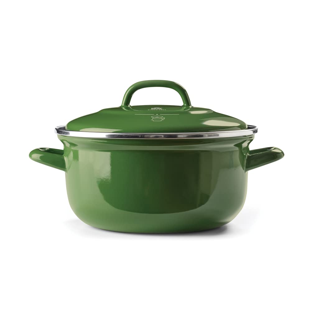 BK Cookware, Indigo Okrągła Emaliowana Brytfanna z Pokrywką - 24 cm/4.2l, Zielona