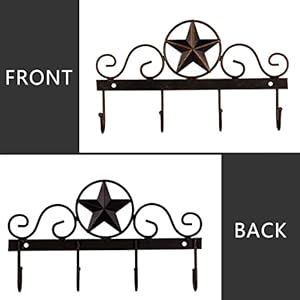 Metalbarnstarkeyrackholderwallmountedmetaldecorative10vintagekeywith4hooksdarkbrownwesternhomewalldecor Urban Country Home Decor Metal barn star key rack holder wall mounted metal decorative 10 vintage key with 4 hooks dark brown western home wall decor urban country home decor