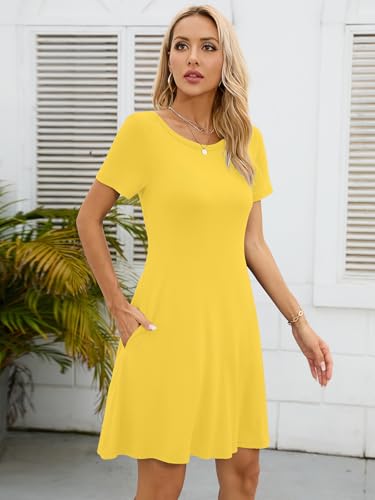 Image of KORSIS Summer Women's Dress Casual T-Shirt Short Sleeve Dresses Swing Flowy Beach Vacation Work Sundress with Pockets