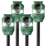 4 Pack of X-PEST Solar-Powered Ultrasonic Animal Repellent for Outdoor Yard, Waterproof Cat Deterrent with LED Flashing Lights and Motion Sensor,Effective to Repel Cats, Coyotes, Raccoons, and Deer